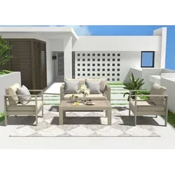 MEXO Gartenlounge-Set für 4 Personen - Gartensofas aus wetterfestem Aluminium mit ergonomischen Kissen für optimalen Sitzkomfort, ideal für Balkon und Terrasse. Pflegeleichte Tischplatte aus WPC.