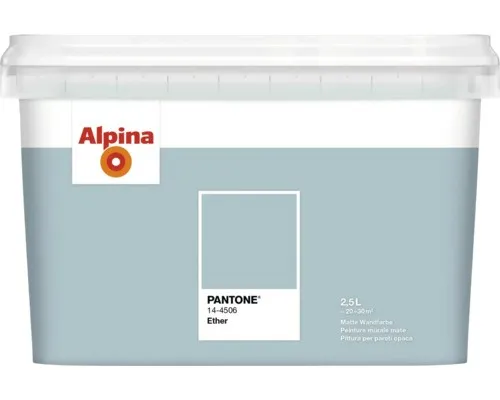 Alpina Wandfarbe Pantone 14-4506 ether 2,5l - Mattblaue Wandfarbe für Beton, Gipskarton und Putz. Ideal für kreative Raumgestaltungen, mit 2,5 l Inhalt für großflächige Anwendungen.