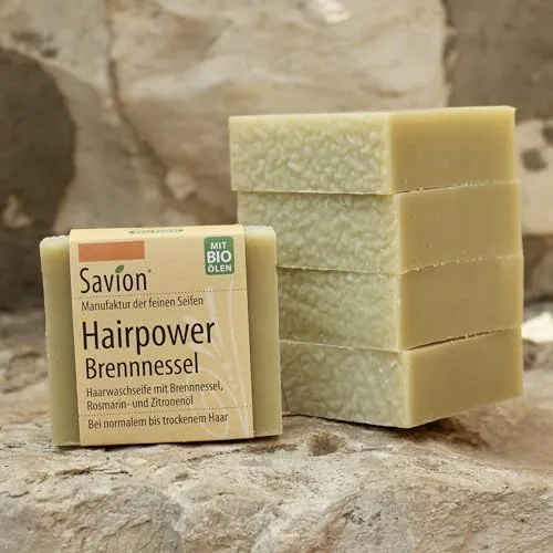 Savion 4+1 Bio Haarseife Brennessel | Natürliche Haarpflege | 5x 85gr Vegan | Handgemacht | Palmölfrei | Plastikfrei