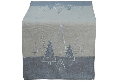 matches21 HOME & HOBBY Tischdecke 40x90 cm Tischläufer grau edel gestickte Tannenbäume für Weihnachten (1-tlg), Ideal für Advent und Weihnachtsdeko