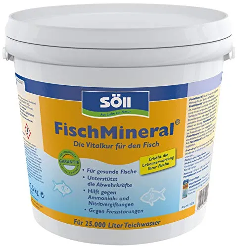 Söll Fischmineral 2,5 Kg - Koi Vitalkur für 25000 Liter - Wasserpflege & Algenmittel, fördert die Gesundheit Ihrer Koi mit wertvollen Mineralien für ein optimales Wachstum.