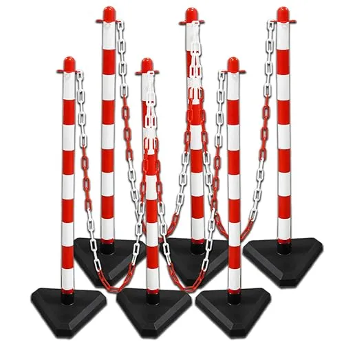 Moravia Kettenständer-Set Guarda rot-weiß - Warnkegel-Set für mobiles Absperren, leicht und gut sichtbar mit sicherem Stand, ideal für Lager und Verwaltung, inklusive 10 m Ketten und Zubehör.