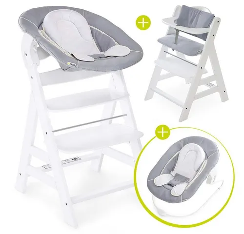 Hauck Hochstuhl Alpha Plus White mit Newborn Set - Das 4-in-1 Hochstuhl Set für die ganze Familie. Inkl. ergonomischem Neugeborenenaufsatz und weichem Sitzpolster für maximalen Komfort. Ideal für gemeinsame Mahlzeiten ab der Geburt bis ins Jugendalter.
