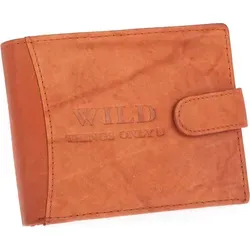 WILD Things Only Herren Geldbörse Echtleder Querformat Druckknopf Reißverschluss Cognacbraun - Braun