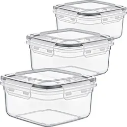 AEROS Frischhaltedosen 0,9 L – 3er Set, luftdicht, 15 × 15 × 8 cm - Transparent