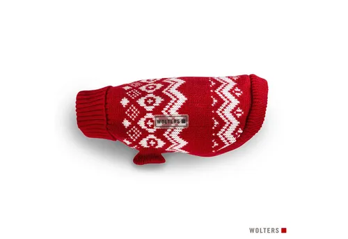 Wolters Hundepullover Norweger für Mops & Co. - rot/weiß - Haustier-Pullover mit klassischem Norweger-Strickmuster und hohem Rollkragen, ideal für kleine Hunde wie Mops und Bulldogge, bietet wärmenden Schutz an kalten Tagen.