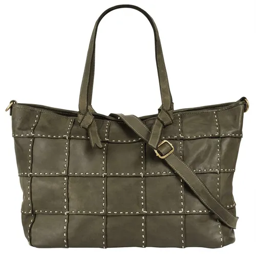 Shopper SAMANTHA LOOK - Damen Leder Shopper aus Italien, grün, 48cm x 30cm x 13cm - Handtaschen - Hochwertiger Damen Leder Shopper von Samantha Look, ideal für Shoppingtouren mit viel Stauraum und praktischen Fächern für Ihre Essentials. Made in Italy, leicht glänzend und stilvoll.