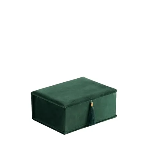home&you - Schmuckschatulle Paminto Velvet Glam, Schmuckbox Aufbewahrung, Schmuckkasten Damen, Organizer für Ringe, Ketten, Ohrringe, aus Samt und MDF, 17.8x13x8cm - Dunkelgrün