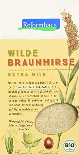 Reformhaus Wilde Braunhirse, fein vermahlen bio 500g - Bio Braunhirse, 100% natürliche Zutat, ideal für gesunde Ernährung und vielseitige Verwendung in der Küche. Perfekt für Smoothies, Porridge oder als Beilage.