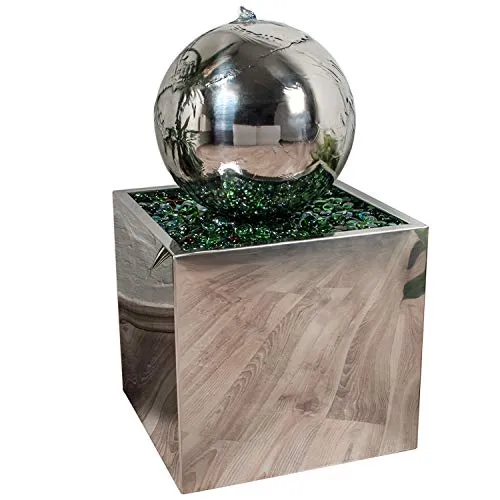 Köhko® Springbrunnen Ø 20 cm mit LED-Beleuchtung - Eleganter Gartenbrunnen aus hochglanzpoliertem Edelstahl mit LED-Beleuchtung und geschlossenen Wasserkreislauf, ideal für entspannende Gartenatmosphäre.