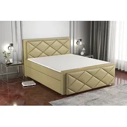 Boxspringbett SAXI 120 x 200 mit Bettkästen und Bonell-Matratze - Hellbraun - Stylisches Boxspringbett mit integrierter Bonellfederkernmatratze und praktischem Bettkasten. Ideal für jeden Raum, bietet es zusätzlichen Stauraum und hohen Schlafkomfort.