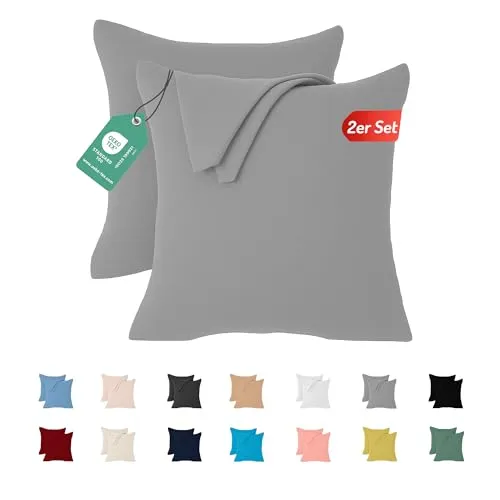 livessa 2er Set Kissenbezug 40x40 aus%100 Baumwolle Jersey Stoff, Kissenbezüge, 40x40 mit Reißverschluss, Kopfkissenbezug 40x40 cm, Kissenhülle, atmungsaktiv, Oeko-Tex Zertifiziert, Pillow Cover