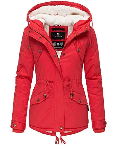 MARIKOO Manolya Damen Winterjacke Parka mit Teddyfell Rot 36 - S - Warme Damenjacke mit kuscheligem Teddyfutter und praktischen Taschen. Ideal für kalte Tage, bietet Komfort und Stil zugleich.