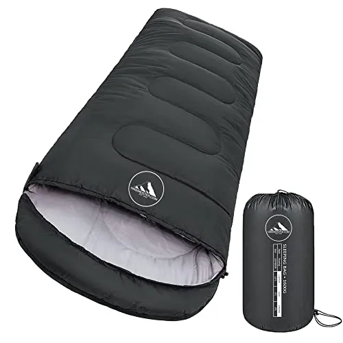 HikeMeister® Mumienschlafsack 1600 Gramm - Camping - Schwarz - ca. 220 x 80 cm - mit Innentasche - Komfortzone: 0-15 °C – Tragetasche