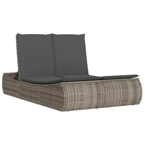 vidaXL Doppel-Sonnenliege mit Kissen Grau - Gartenliegen aus langlebigem PE-Rattan mit 3-fach verstellbarer Rückenlehne und komfortablen, waschbaren Kissen für entspanntes Sonnenbaden im Freien.