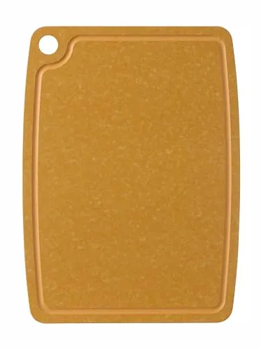 HENDI Schneidebrett, mit Aufhängeloch, Saftrille, Anti-Rutsch-Füße, dichter und langlebiger als Naturholz, 298x232x(H)10mm, Holzfaser