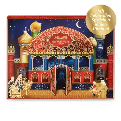Lindt 1001 Weihnachts-Traum Adventskalender 281g - Adventskalender mit 24 köstlichen Schokoladenüberraschungen, perfekt für die Vorweihnachtszeit und ein Genuss für Schokoladenliebhaber.
