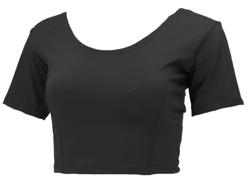GURU SHOP Basic Yogatop, Bauchfreies Choli Top - Schwarz, Damen, Size:L