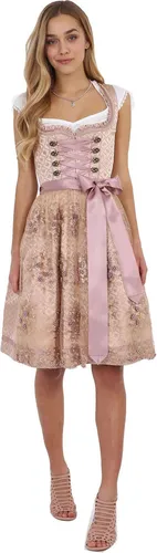 Krüger Madl Dirndl Rosalia - Elegantes Trachten Dirndl in zarten Rosa- und Goldtönen, mit transparentem Tüll und kunstvollen Stickereien. Perfekt für besondere Anlässe!