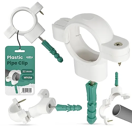 Millto™ Rohrschelle Kunststoff Halterung Rohr Klemme 32mm Stockschraube Dübel Rohrhalter Wasserrohrhalter Abwasserrohrschelle Kanalisationsrohrschelle Abwasserrohrhalterung
