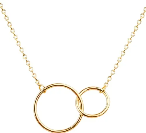 Kritz Damen Halskette Kreis Anhänger mit 2 Ringen Gold oder Silber - Halskette Zwei Kreise mit Verstellbare Kette - Geschenk für Frauen (Gold)