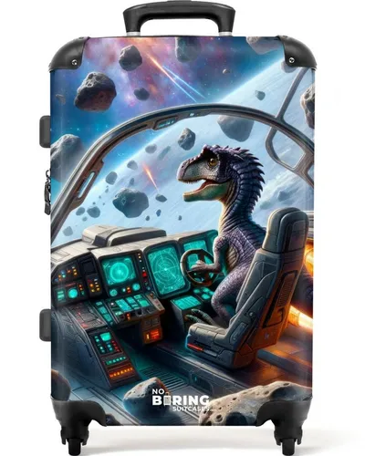 NoBoringSuitcases.com Kinderkoffer - Dino & Raumschiff, 67 cm, 72 L - Kindergepäck: Großer Hartschalenkoffer mit 72 Litern Fassungsvermögen, TSA-Schloss für Sicherheit und langlebigem Design. Ideal für kleine Abenteuer!