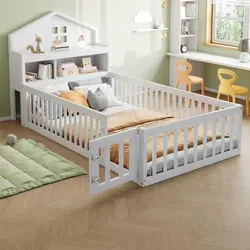 Kinderbett mit Rausfallschutz und Stauraum, 90x200 cm, Weiß - Modernes Kinderbett mit Lattenrost und praktischem Regal für zusätzlichen Stauraum. Der Rausfallschutz sorgt für Sicherheit beim Schlafen. Einfache Montage und hohe Stabilität für unbeschwertes Spielen und Träumen.