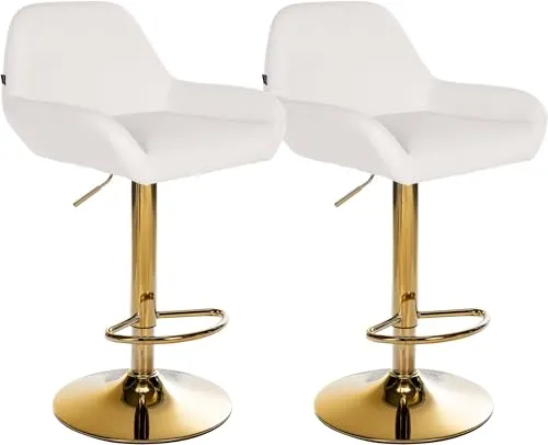 CLP Barhocker Braga 2er Set - Barmöbel: Höhenverstellbare Barhocker mit schickem Kunstleder-Bezug und elegantem Gold-Gestell, ideal für stilvolle Küchen und Wohnzimmer.