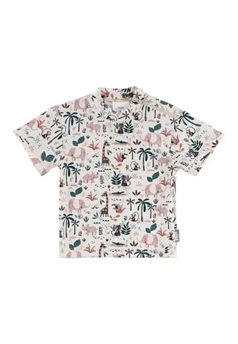 Sterntaler Badeshirt Kurzarm Safari – UV-Schutz 50+ Schwimmshirt mit Reißverschluss in der Schulternaht – Jungen UV Shirt – Kinder Bademode für Schwimmbad und Strand, Ecru, Größe 116