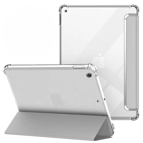 VAGHVEO Hülle für iPad 9. /8. /7. Generation, iPad 10,2 2021/2020/2019 Flexibel Weiche Transparente TPU-Schutzhülle Stoßfeste Rückseite Cover, Dreifach Faltbarer Ständer Klare iPad Hüllen, Grau