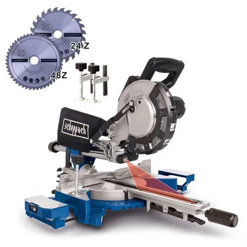 Scheppach HM2000 SE Zug-, Kapp- und Gehrungssäge - Sägen mit 2000 Watt Motorleistung, eingebautem Laser für präzise Schnitte und großer Schnittbreite bis 340 mm – ideal für professionelle Anwendungen.