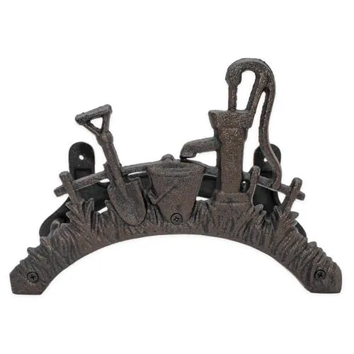 Spetebo Wand Schlauchhalter aus Gusseisen - Antike Metall Halterung für Garten - Rohre, Anschlussstücke & Zubehör - Stabiler Wandschlauchhalter aus schwerem Gusseisen mit landwirtschaftlichem Motiv, ideal für eine stilvolle Gartenorganisation.