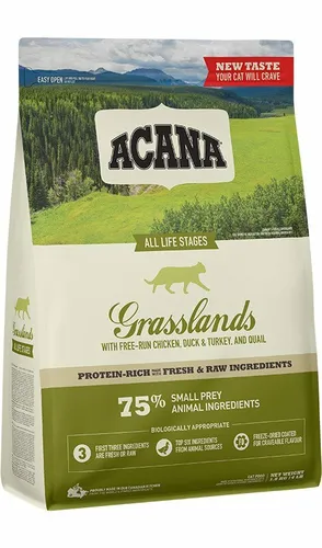 Acana Katzenfutter Grasslands (getreidefrei) - 1,8 kg - Katzenfutter mit hohem Fleischanteil, unterstützt die Verdauung und sorgt für gesunde Augen und ein glänzendes Fell.