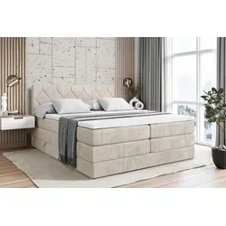 ALTDECOR Boxspringbett CATOR KING - 200x200 cm - Beige Samt mit Topper und Bettkästen - Elegantes Boxspringbett mit zwei praktischen Bettkästen für optimale Aufbewahrung. Inklusive hochwertigem Topper für zusätzlichen Komfort und Hygiene. Ideal für erholsame Nächte und ein stilvolles Schlafzimmer.