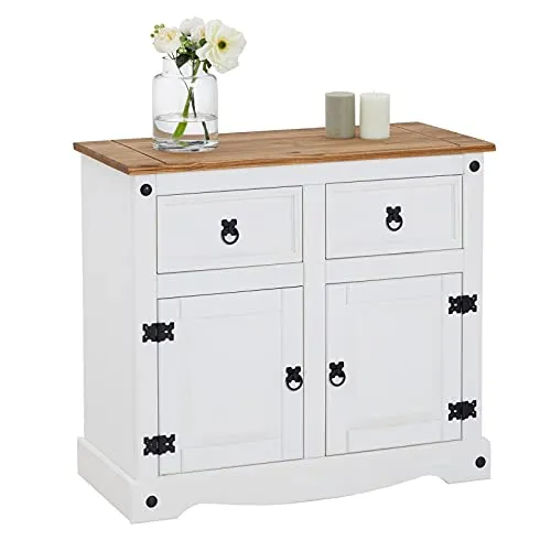 CARO-Möbel Sideboard CAMPO, Kommode aus massivem Kiefernholz - Sideboard aus massivem Kiefernholz, bietet 2 Schubladen und 2 Türen für viel Stauraum, ideal für Esszimmer oder Wohnzimmer.