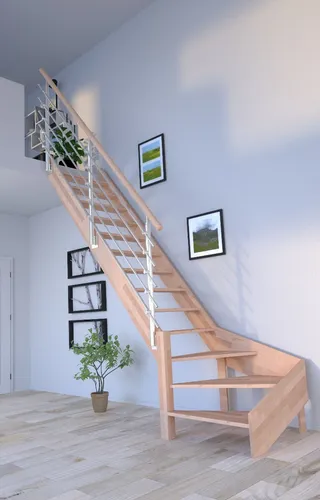 Holztreppe Rhodos in ¼ gewendelter Ausführung links-Buche-Design Geländer Ede...