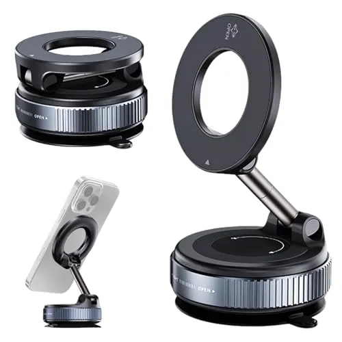 Tbintul Vakuum Handyhalterung Auto Magnet Faltbar, Vakuum Magnetische Handyhalterung Auto für MagSafe Autohalterung, 360° Faltbar, für iPhone 16 15 14 13 12 Pro Max