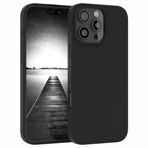 EAZY CASE Premium Silikon Handyhülle kompatibel mit iPhone 16 Pro Max Slimcover mit Kameraschutz und Innenfutter, Silikonhülle, Schutzhülle, Bumper, Handy Case, Hülle, Softcase, Schwarz