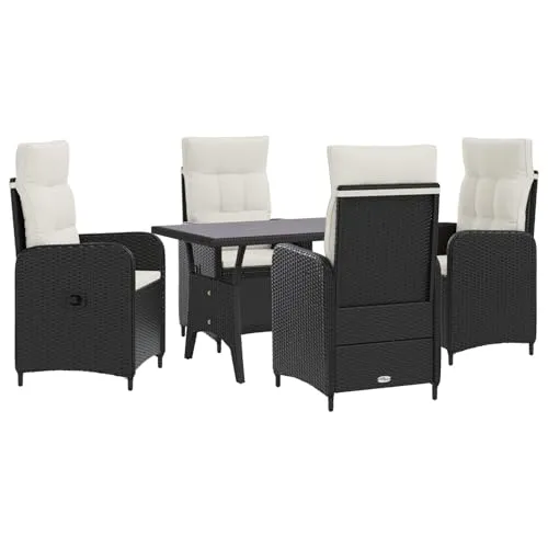 vidaXL Outdoortisch-Set 5-teilig Schwarz und Cremeweiß - Erlebe stilvolle Draußen-Momente mit unserem modernen 5-teiligen Outdoor-Dining-Set. Wetterfeste Materialien und verstellbare Rückenlehnen garantieren Komfort und Langlebigkeit für entspannte Stunden im Freien.