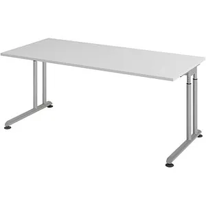 Hammerbacher Schreibtisch Z-Serie, grau/silber, höhenverstellbar - Kinderschreibtisch mit stabilem C-Fußgestell, manuell höhenverstellbar für ergonomisches Arbeiten, ideal für wachsende Kinder und Jugendliche.