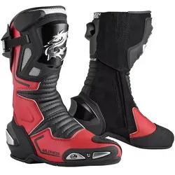 Arlen Ness Sugello Motorradstiefel - Schwarz-Rot, Größe 48 für Frauen - Motorradstiefel aus hochwertigem Leder mit atmungsaktivem Air Mesh-Futter für optimalen Komfort und Passform. Perfekt für stilbewusste Fahrerinnen!