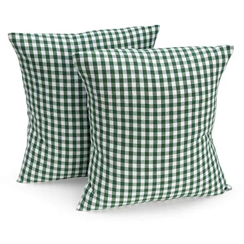 FILU Kissenbezug 40 x 40 cm 2er Pack (Farbe wählbar) Dunkelgrün/Weiß kariert - Kissenhülle, Kissen, Sofakissen, Dekokissen, Sitzkissen, 100% Baumwolle, Deko für jeden Raum, Garten und Terrasse