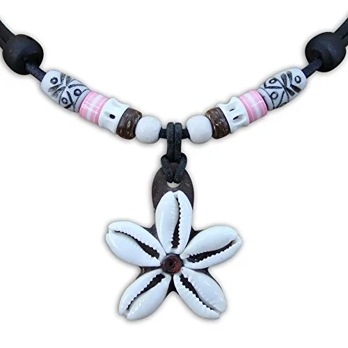 HANA LIMA Muschelkette Lederkette Blumenkette Surferkette Halskette Damen Surferhalskette