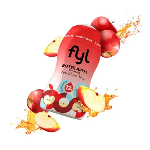 fyl Zuckerfreier Sirup – Apfel Geschmack, 48ml Getränkesirup für 12L Fertiggetränk – enthält Vitamin-B-Komplex - perfekter Durstlöscher für zu Hause und Unterwegs