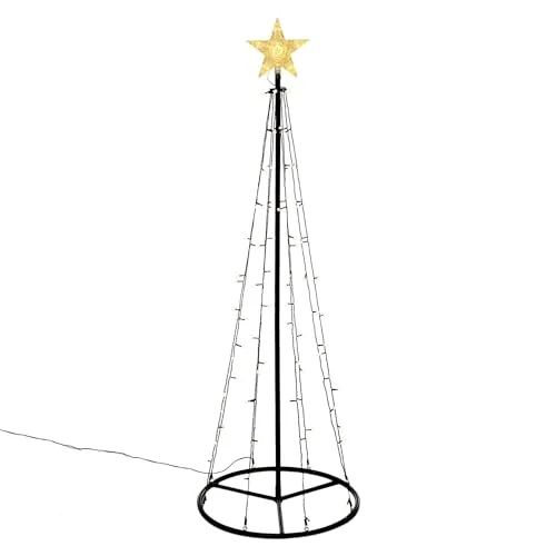 LED warmweiß Lichtpyramide mit Leucht-Stern - 180 cm Weihnachtsbaum für Innen und Außen, mit Timer und IP44 Schutzklasse für stimmungsvolle Deko