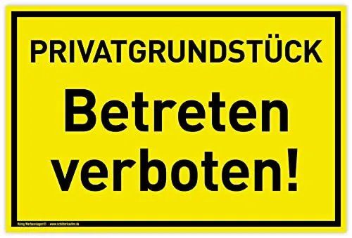 Schild Privatgrundstück | 30 x 20 cm | wetterfestes PVC-Schild mit UV-Schutz | signalgelb | Betreten verboten | Befahren verboten Privat