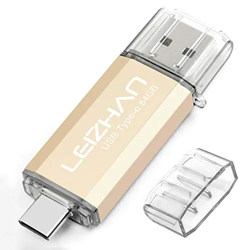 leizhan USB Memory Stick 64GB Typ C/USB Memory Stick OTG 2-in-1 Flash Drive USB 3.0 Pen Drive für PC/Laptop/Mobiltelefone und andere USB-C Geräte - Gold