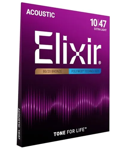 Elixir® Saiten 80/20 Bronze Akustik-Gitarrensaiten mit POLYWEB® Beschichtung, Extra Light (.010-.047)