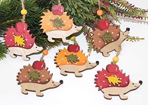 LB H&F 6 x Anhänger Herbst Deko Holz Igel (Herbstanhänger)
