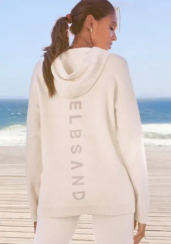 Hoodie ELBSAND Damen, weiß (wollweiß meliert) - Bequemer Feinstrick-Hoodie aus 50% nachhaltiger Viskose (LENZING), ideal für lässige Looks. Mit Kängurutasche und Logostickerei für einen besonderen Akzent.
